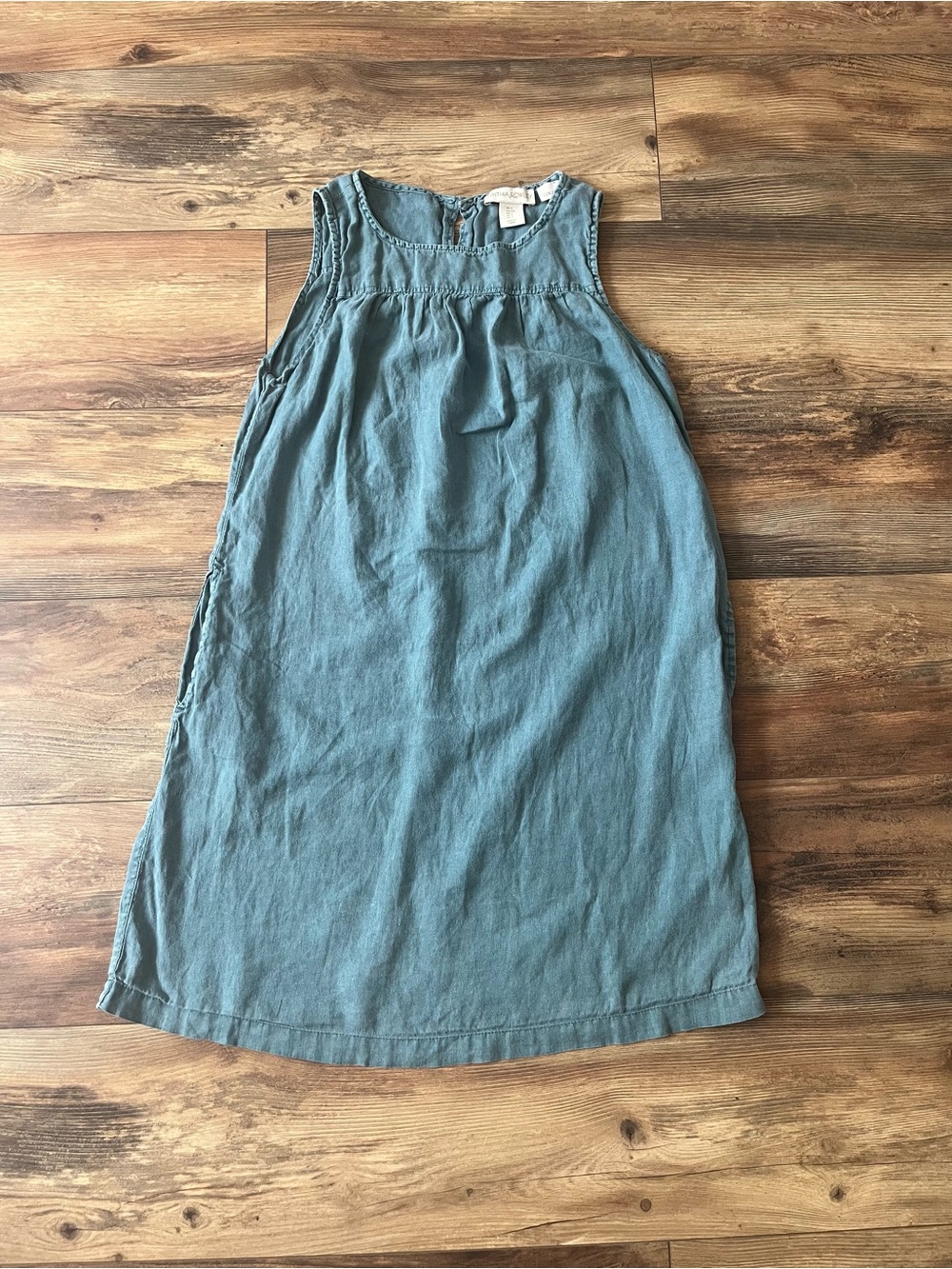 Cynthia Rowley 100% Linen Dress Women’s S Blue Teal Pleated Yoke Neckline